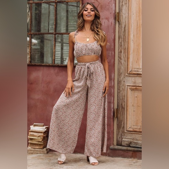 Goodnight Macaroon Pants - Goodnight Macaroon Floral Crop Top and Pant Set S